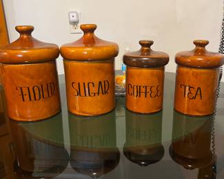 Mid century modern ceramic kitchen canisters set of four - $75