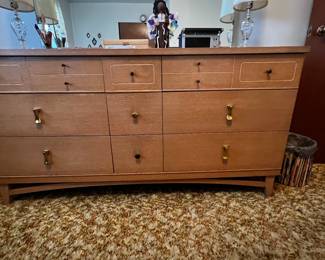 Vintage Stanley Nine Drawer dresser. Part of a bedroom set (chest of drawers, headboard)
$400 available now for purchase, pick up only. 
