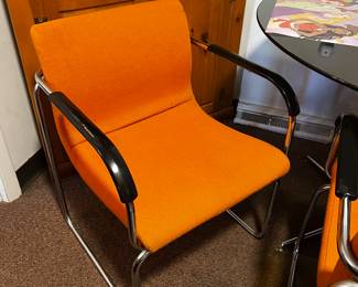 Vintage orange and chrome armchairs, 
$150 each, Sold