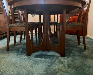 Broyhill mid-century modern pedestal table, with three leaves-$2200