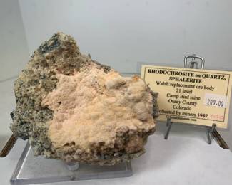 Rhodochrosite on Quartz, Sphalerite - Camp Bird Mine Colo.