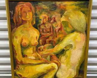 FTH284 Framed Original Abstract Painting Of Nudes