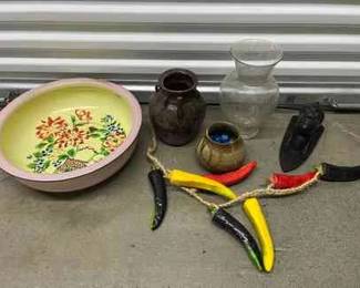 FTH163 Metal Enameled Wash Pan, Carced Wooden Head, Ceramic Vessels & More!