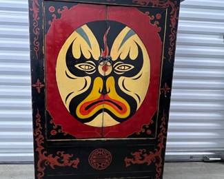 FTH431- Vintage Painted Oriental (2) Door Cabinet 