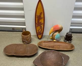 FTH093 Dan De Luz Koa Tray, Moroccon Bowls, Tiki Mug & Other Wooden Collectibles 
