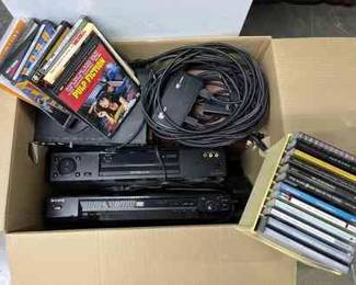 FTH496 Box Of Sony Speakers, Electronics, DVD's, CD's & More!