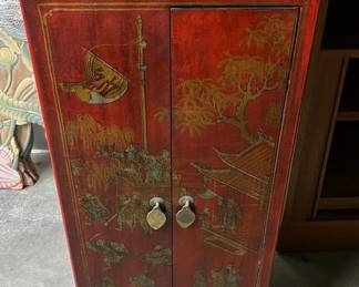 FTH472 Asian Hand Painted Wooden CD Storage Cabinet 