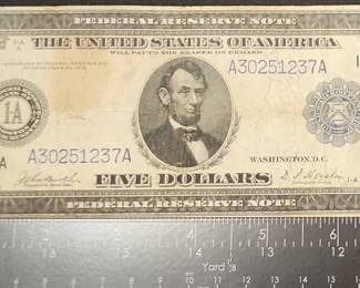 FTH418 - 1914 Large Note $5 Lincoln 1A Blue Seal