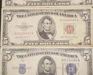 FTH417 - US Five-Dollar Blue And Red Seal Silver Certificates (3)