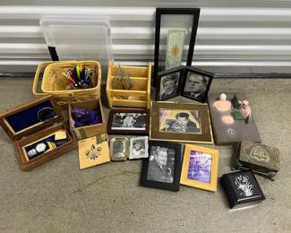 FTH498- Assorted Vintage Pins, Frames & Jewelry Boxes