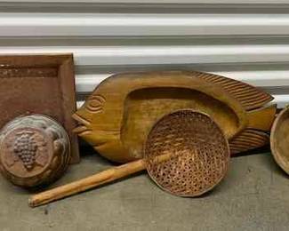 FTH171 Carved Wood Fish Platter, Copper Looking Items & More!