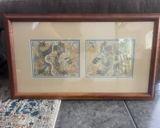 FTH327- Framed Vintage Asian Embroidery On Silk Panel