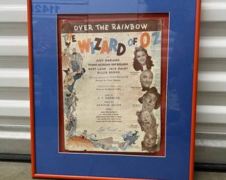 FTH246- Framed 1939 Wizard Of Oz Over The Rainbow Music Sheet