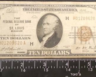 FTH420 - 1929 $10 Brown Seal Federal Reserve Note Bank Of St. Louis