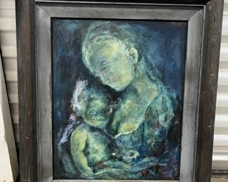 FTH317 Framed Original Painting Of Mother & Child 