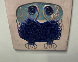 Bennington Pottery Vtg Grumpy Owl Tile Trivet