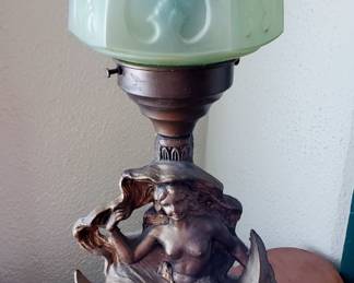 ANTIQUE MOONLIGHT FIGURAL ART DECO NOUVEAU NUDE LAMP
