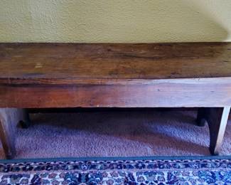 PRIMITIVE WOOD BENCH -  BOOTJACK CUT-OUT LEGS