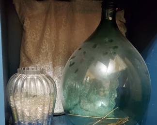 Antique Big Dame Jeanne or Demi John Large Green Glass