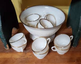 Anchor Hocking Milk Glass punch bowl set