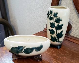 Royal Copley Embossed Green Climbing Ivy Vase and Bowl 