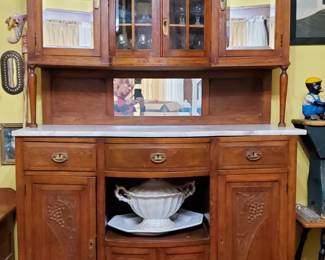 Antique two-tier sideboard/hutch/mirrored cabinets 