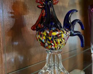 Collectible Hand Blown Confetti Art Glass Rooster Figurine