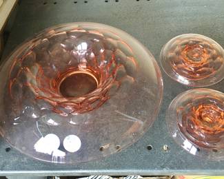 3-pc pink depression bowl-candle holders