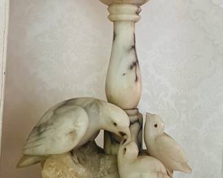 Midcentury Carved Alabaster Figural Bird Lamp