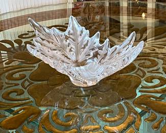 Lalique France Large Champs - Elysees Clear Frosted Leaf Centerpiece Bowl Mint