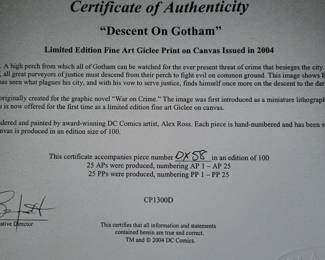 Batman Descent on Gotham Giclee on Canvas