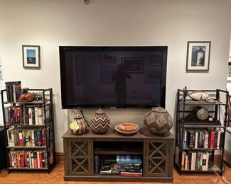 77 inch flat screen panasonic TV $175; TV console like new $75; Hard cover books $5 each