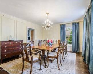 12 antique burled wood dining  chairs $1200;  Mahogany 6 drawer bachelors chest $300