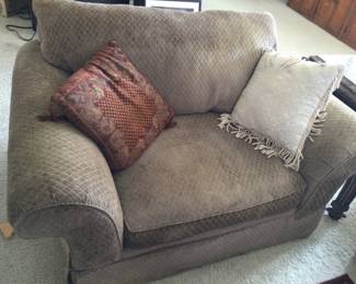 Lush Loveseat And Carved Wood And Stone Side Table 