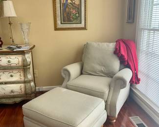 Club chair with ottoman, gold frame picture