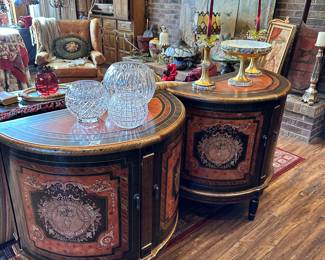 Half Moon Decorative Tables, Crystal Rose Bowls