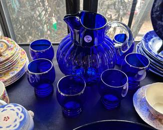Cobalt Blue Pitcher and Glasses