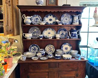 China Hutch, Blue and White China, Clock