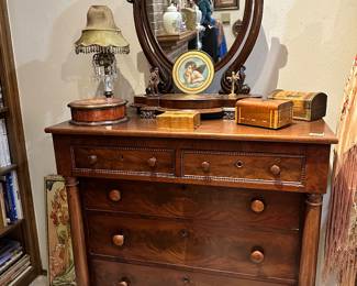 Antique Chest, Mirror, Wood boxes