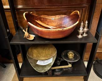 Natural Edge Carved Koa Bowl with Utensils by Gene Buscher, Antique Scale