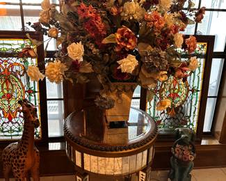Mirrored Table and Floral Arrangement 