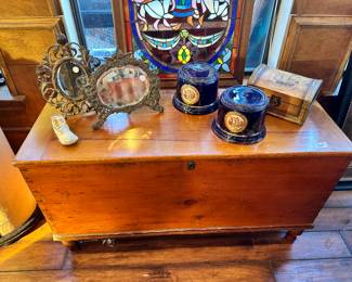 Wood Chest, Mirrors, Decor