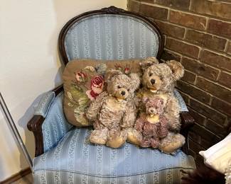 Antique chair and The Three Bears Stuffed Animals