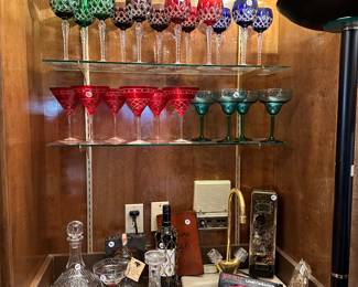 Colored Glassware, Decanters, Bar items