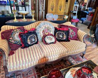 Antique Sofa, Needlepoint Pillows