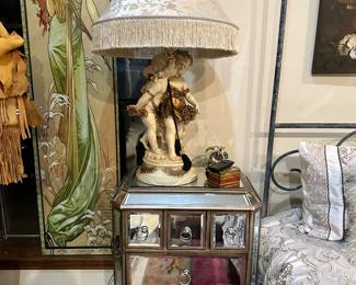 Mirrored Nightstand/Chest, Lamp