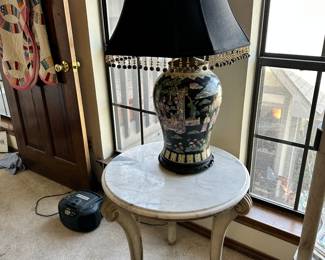 Marble Top Table and Lamp