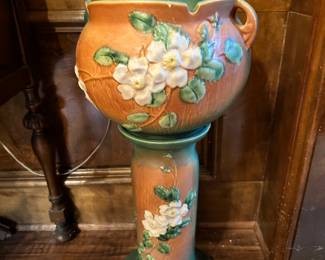 Roseville “White Rose” Jardiniere & Pedestal