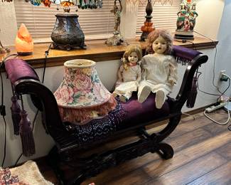 Victorian Bench, Dolls, Lamp shades