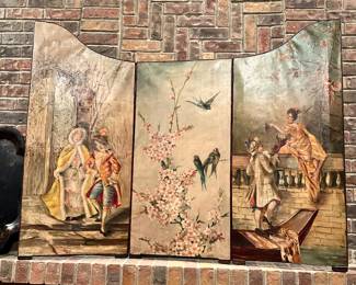 Antique French Canvas/Leather Screen